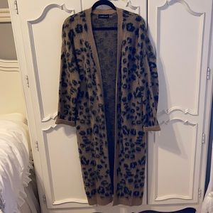 Open Front Leopard Print Long Cardigan